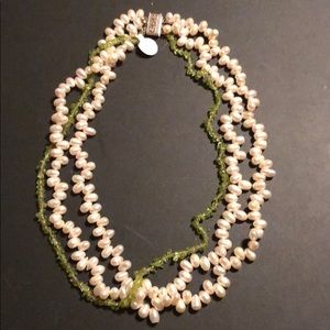 Pearl like necklace w/ green beads